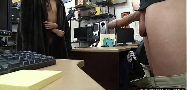  Beautiful babe in fur coat gets screwed at the pawnshop